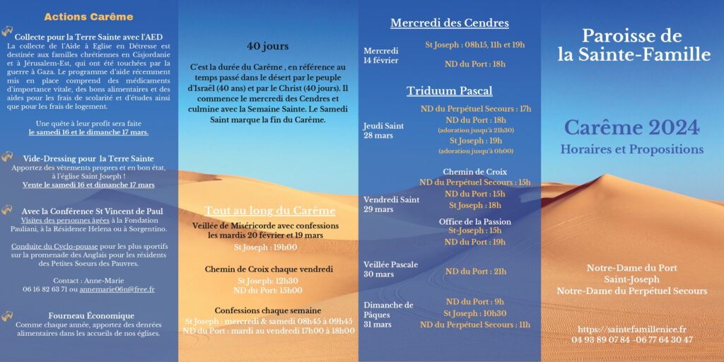 Carême 2024 Horaires et Propositions Paroisse Sainte Famille Nice